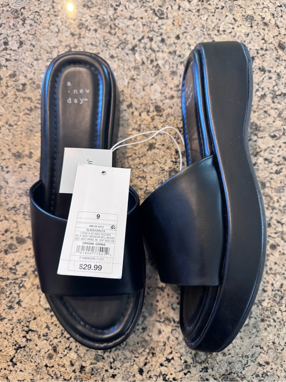 a new day Black Platform Slide Sandals for Women